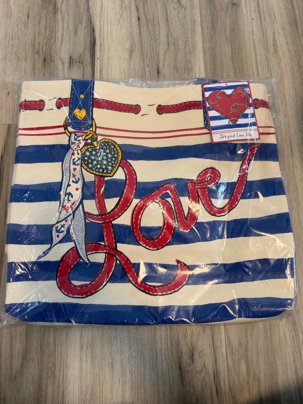 Brighton LOVE Striped Canvas Tote, Brand NWT In Original Packaging